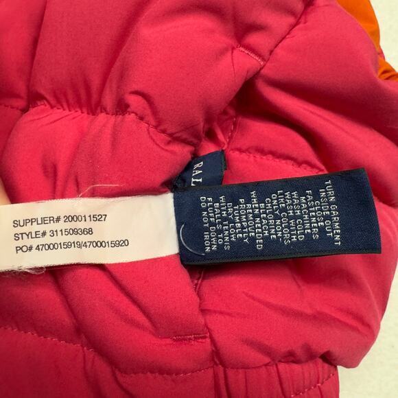 Ralph Lauren Toddler Girls 2T Reversible Down Filled Puffer Vest Pink/Orange - Picture 11 of 12